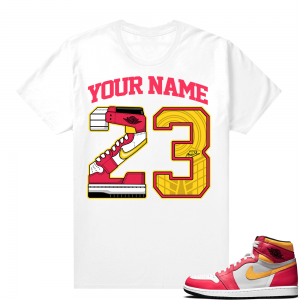 Custom T shirts – Light Fusion Red 1s – 23 Sole