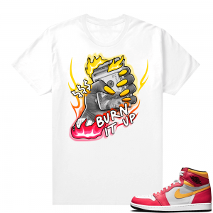 Light Fusion Red 1s Jordan Sneaker Tees Shirts Match White Burn it Up