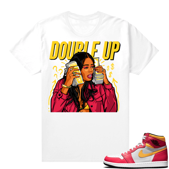 Light Fusion Red 1s Jordan Sneaker Tees Shirts Match White Double Up Shawty