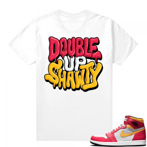 Light Fusion Red 1s Jordan Sneaker Tees Shirts Match White Double Up Shawty Bubble Drip