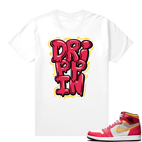 Light Fusion Red 1s Jordan Sneaker Tees Shirts Match White Drippin Bubble Drip