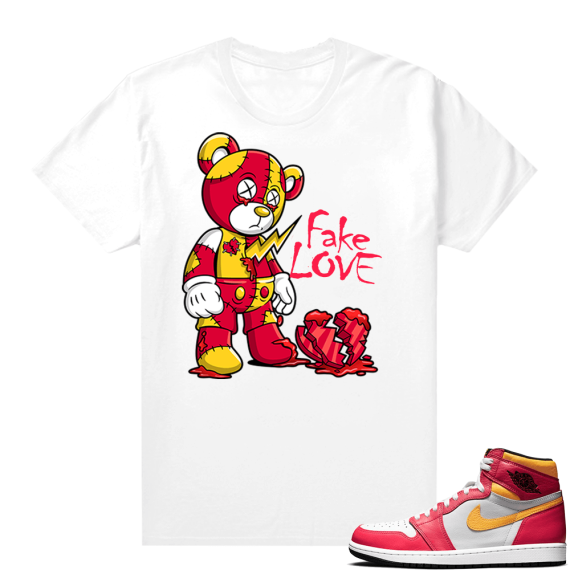 Light Fusion Red 1s Jordan Sneaker Tees Shirts Match White Fake Love Bear