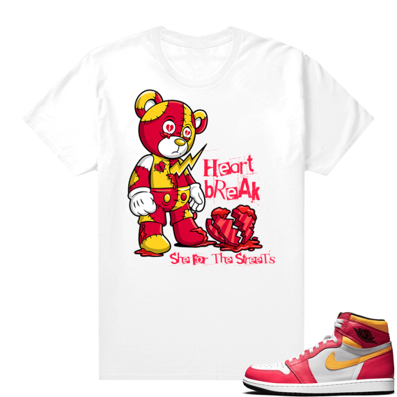 Light Fusion Red 1s Jordan Sneaker Tees Shirts Match White Heart Break Story Bear