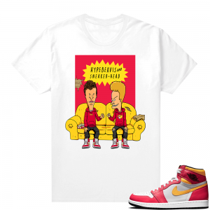 Light Fusion Red 1s Jordan Sneaker Tees Shirts Match White Hype Beavis and Sneaker Head