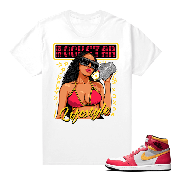 Light Fusion Red 1s Jordan Sneaker Tees Shirts Match White Rockstar Lifestyle