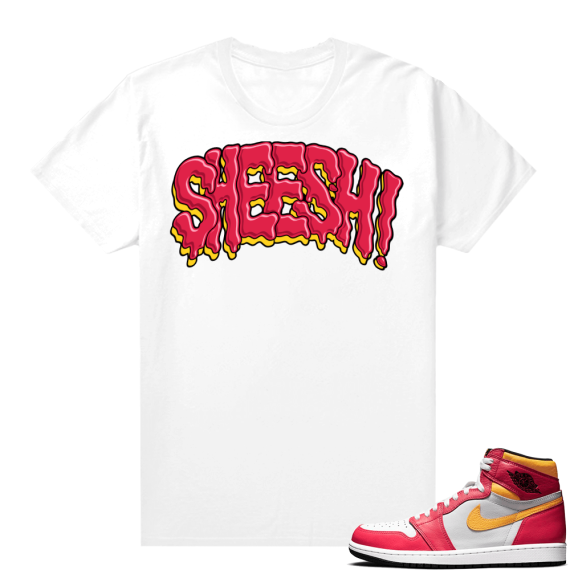 Light Fusion Red 1s Jordan Sneaker Tees Shirts Match White Sheesh Bubble Drip