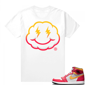 Light Fusion Red 1s Jordan Sneaker Tees Shirts Match White Smiley Cloud