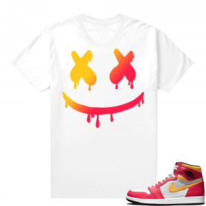 Light Fusion Red 1s Jordan Sneaker Tees Shirts Match White Smiley Drip