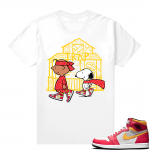 Light Fusion Red 1s Jordan Sneaker Tees Shirts Match White Snoopy Trap House