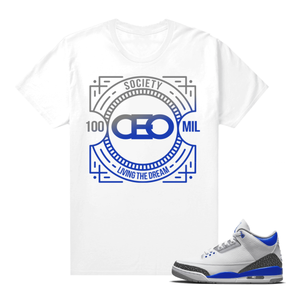 Racer Blue 3s Jordan Sneaker Tees CEO 100 Mil Club