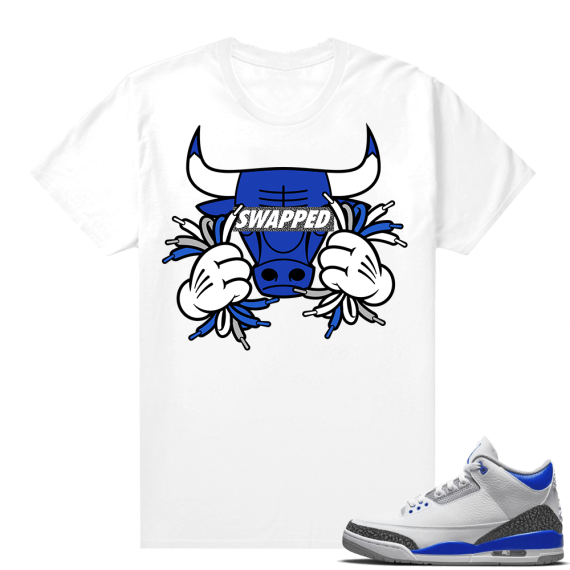 Racer Blue 3s Jordan Sneaker Tees JTSG Swapped Bull