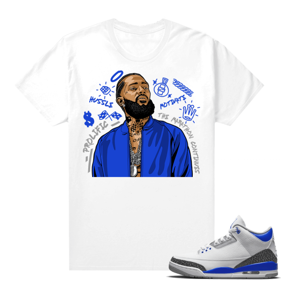 Racer Blue 3s Jordan Sneaker Tees Nipsey Tribute