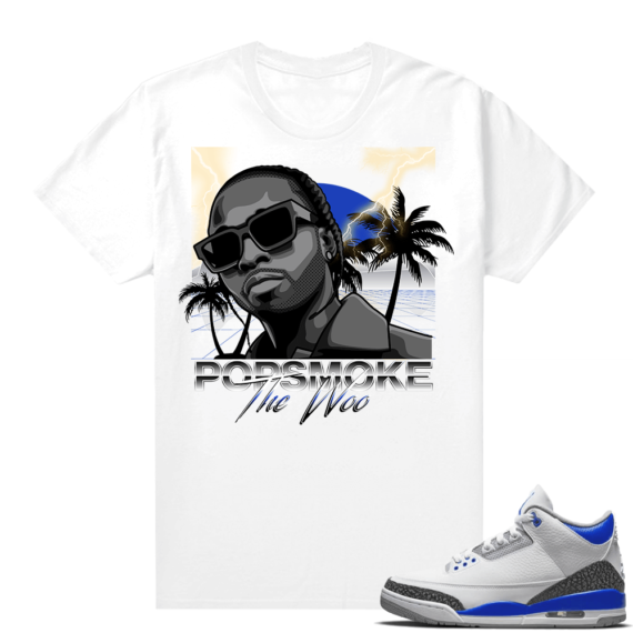 Racer Blue 3s Jordan Sneaker Tees Pop Smoke