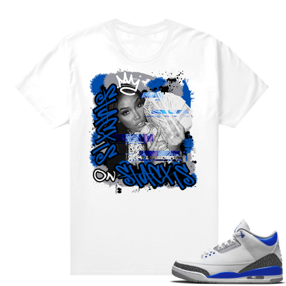 Racer Blue 3s Jordan Sneaker Tees Stacks on Stacks