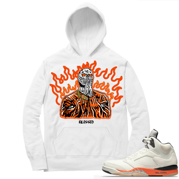 Shattered Backboard 5s Matching Hoodies White Praying Skeleton