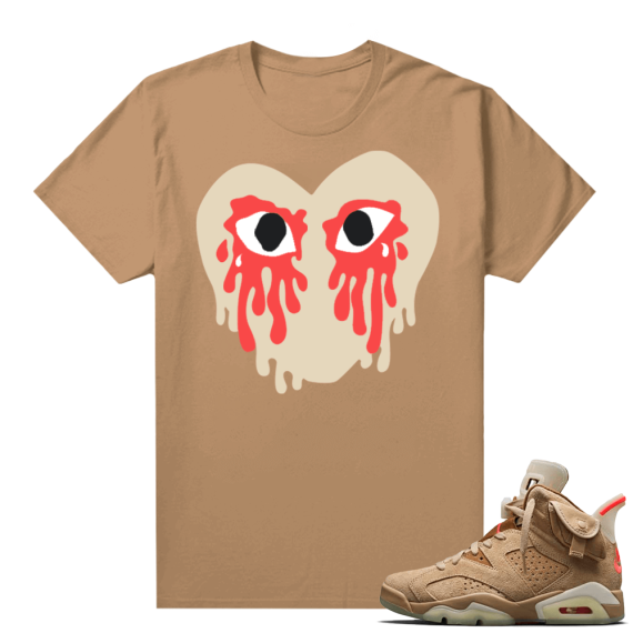 Travis Scott 6s British Khahki shirts Tan Crying Heart