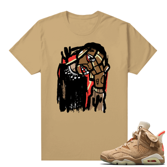 Travis Scott 6s British Khaki sneaker tees shirt Cactus Jack Abstract Art