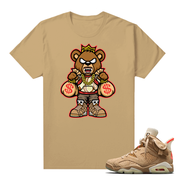 Travis Scott 6s British Khaki sneaker tees shirt Hustle Bear