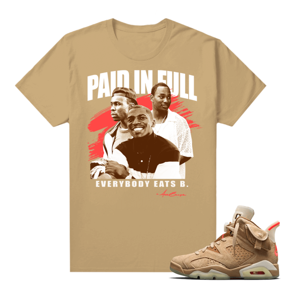 Travis Scott 6s British Khaki sneaker tees shirt Paid In Full Vintage Movie