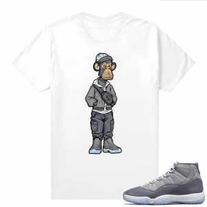 Bored Ape Yacht Club Sneakerhead Ape Cool Grey 11s White T shirt