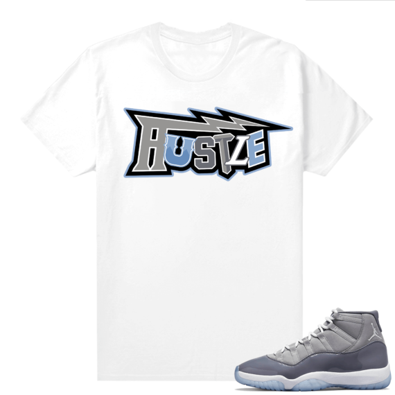 Jordan 11 Cool Grey T shirt Hustle Letters