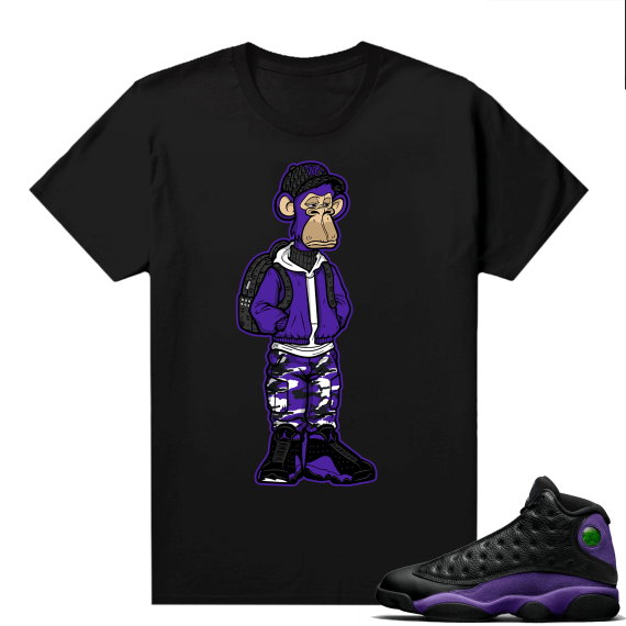 Bored Ape Yacht Club Sneakerhead Ape Court Purple 13s black T shirt