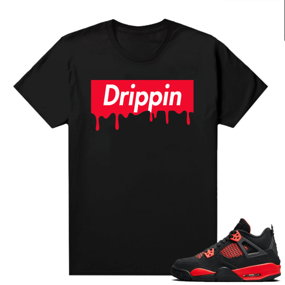 Red Thunder 4s - Tees Black Drippin Box