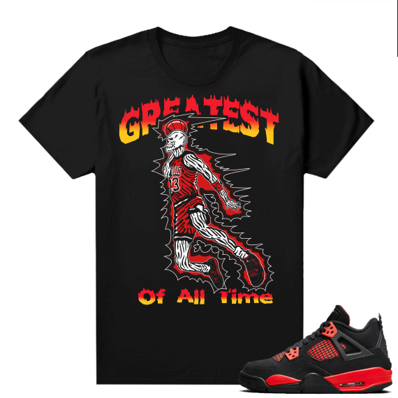 Red Thunder 4s - Tees Black Greatest of All Time MJ