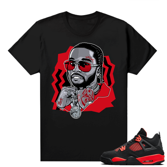 Red Thunder 4s - Tees Black The Woo