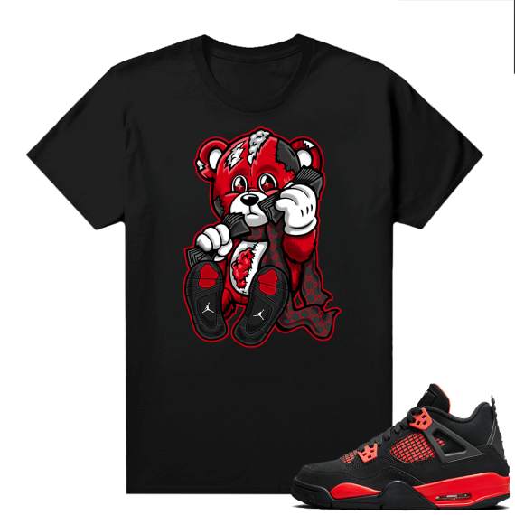 Red Thunder 4s shirt black Designer Bear