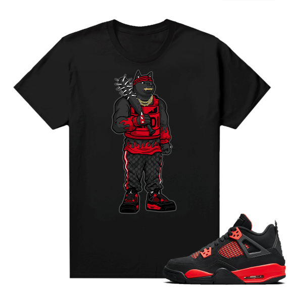 Red Thunder 4s  tees Black Shiba Sneakerhead Club