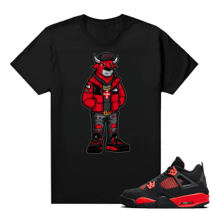 Red Thunder 4s  tees Black Sneakerhead Bull