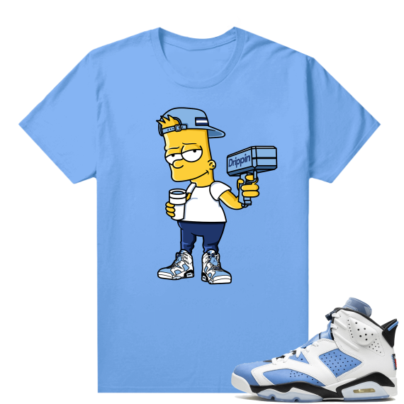 UNC 6s Jordan - Tees Blue shirt Bart Money Gun