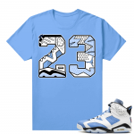 UNC 6s Jordan - Tees University Blue shirt 23 Sole