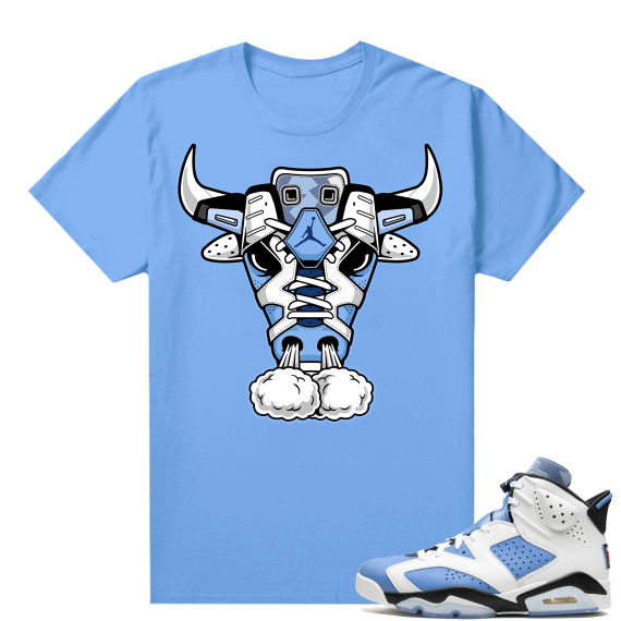 UNC 6s Jordan - Tees University Blue shirt UNC Bull