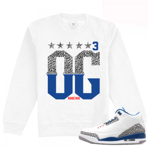 Match Jordan 3 True Blue OG | OG 3s | White Crewneck Sweatshirt