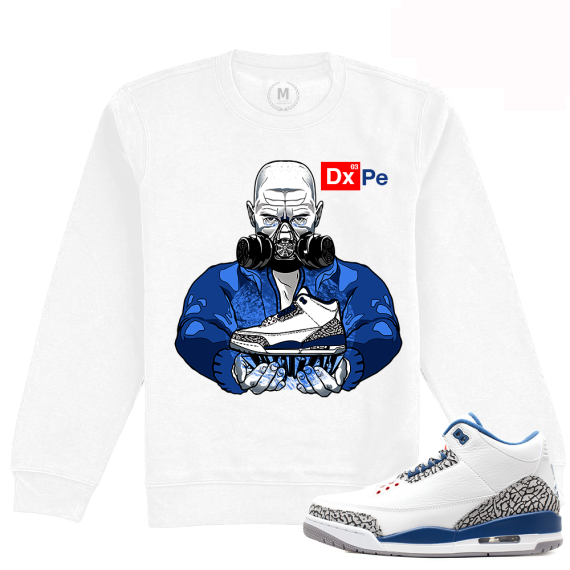 Match Jordan 3 True Blue OG | Heisenburg | White Crewneck Sweatshirt