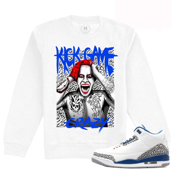 Match Jordan 3 True Blue OG | Kick Game Crazy | White Crewneck Sweatshirt