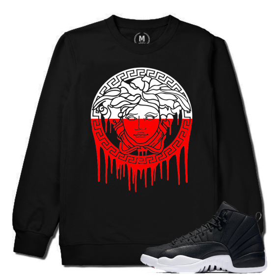 Match Neoprene 12s Jordan Retro | Medusa Two Tone Drip | Black Crewneck Sweatshirt