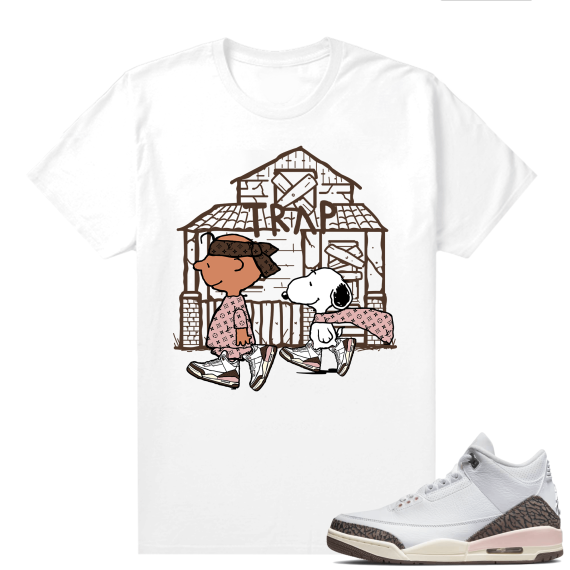 Dark Mocha 3s  Tees White Snoopy Trap House