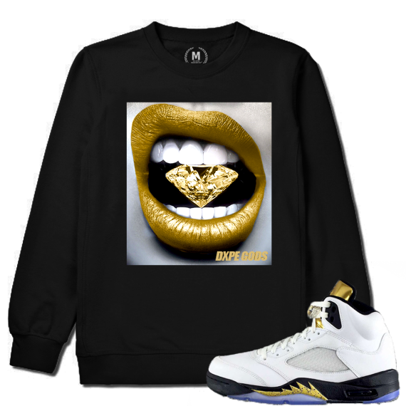 Match Olympic 5 Jordan Retro | Diamond Lips | Black Crewneck Sweatshirt