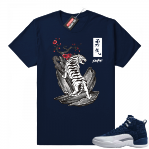 Match Retro 12 International Flight | Japanese White Tiger | Navy shirt