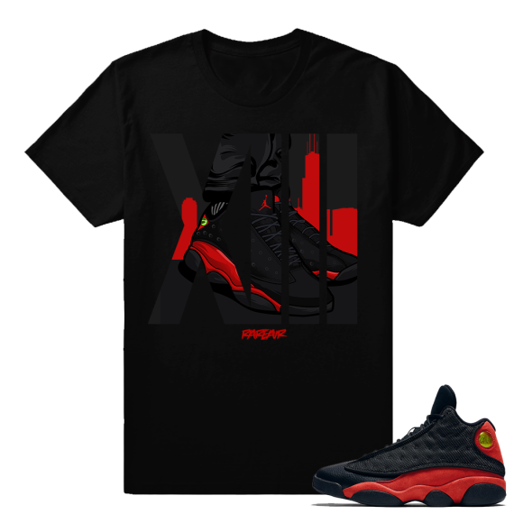 Retro Jordans 13 Bred Matching Rare Air XIII t shirt - Black