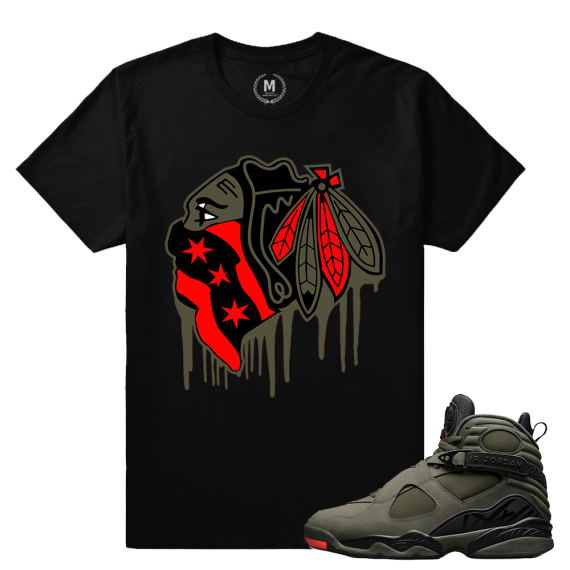 Match Jordan 8 Take Flight | Black Hawks Drip | Black T shirt