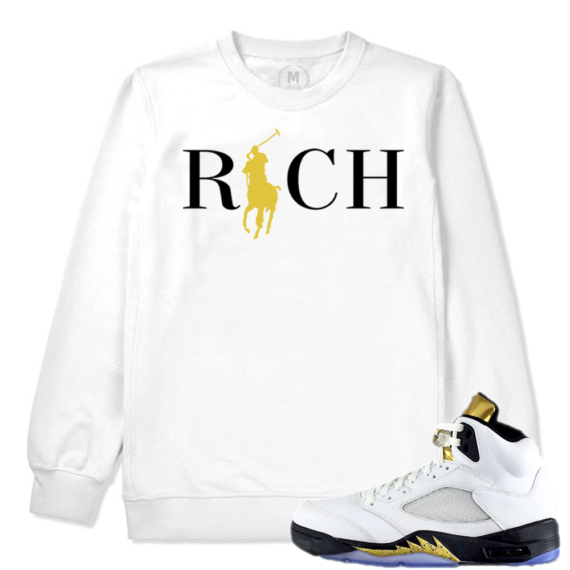 Match Olympic 5 Jordan Retro | Country Club Rich | White Crewneck Sweatshirt