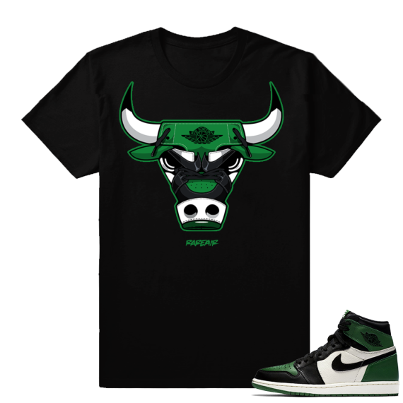 Match Pine Green 1s Jordan retro shirt | Rare Air Bull | Black shirt