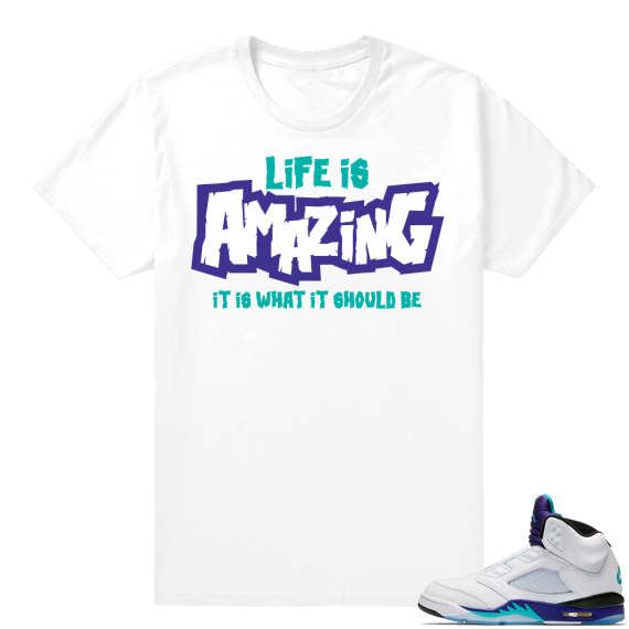 Match Retro 5 Grape shirt | Life is Amazing | White shirt