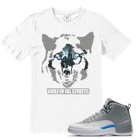 Match Wolf Grey 12 Jordan Retros | Wolf of All Streets | White T shirt