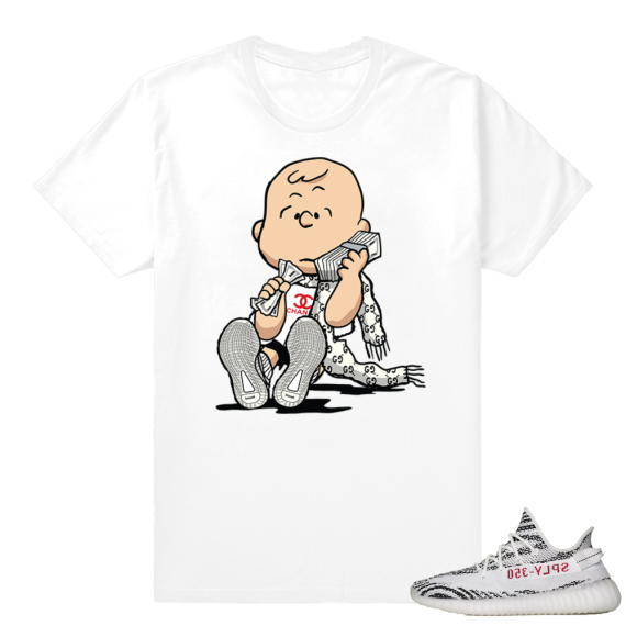 Match Yeezy Zebra sneaker shirt | Designer Charlie Brown | White shirt