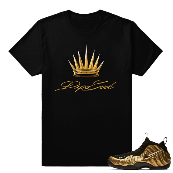 Metallic Gold Foamposites Pro Dxpe Gods Crown Black T shirt